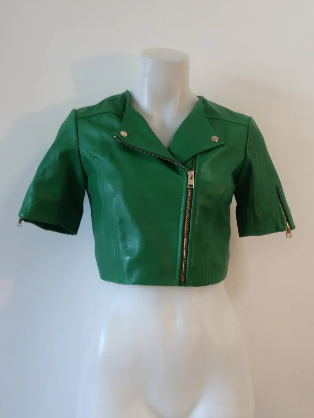 NWT Womens Lamarque Kirsi Green (Item- 309) Lamb Leather Zip Crop Moto Jacket XS